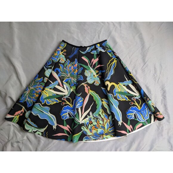 H&M Skirt Colorful Floral A Line Flared 3D Scuba Midi Skirt Womens Size 10 - Picture 1 of 11